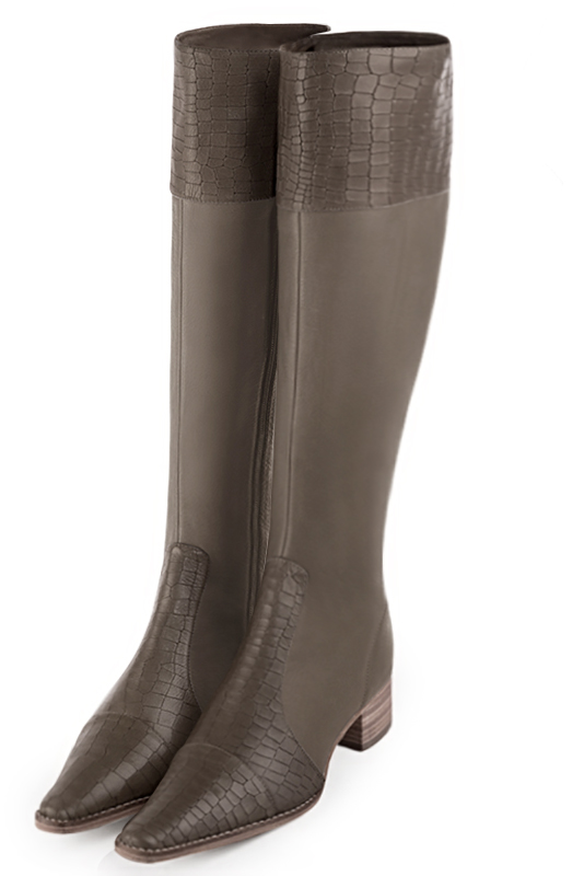 Taupe brown women's elegant sneakers. Tapered toe. Low leather soles. Front view - Florence KOOIJMAN